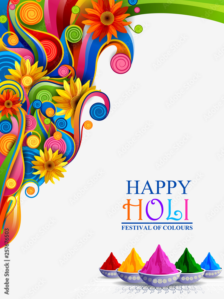 easy to edit vector illustration of Colorful Happy Hoil background for festival of colors in India - obrazy, fototapety, plakaty 