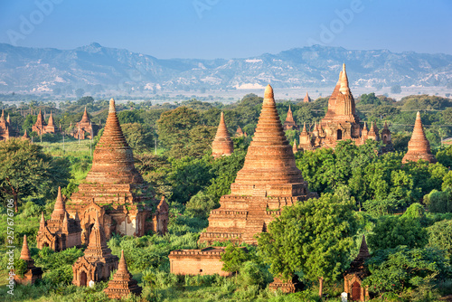 Bagan, Myanmar ancient temple ruins landscape in the archaeological zone