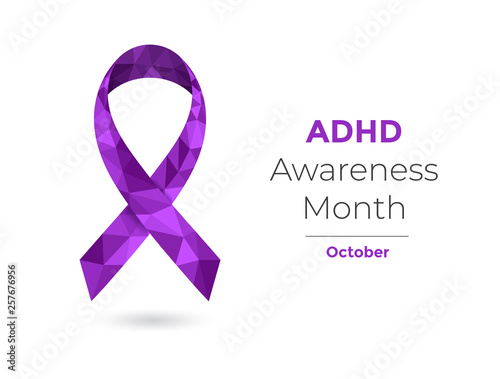 ADHD awareness month, October, purple ribbon web