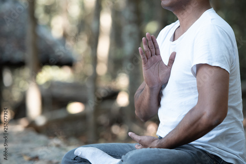 Spiritual of man hands doing Tai Chi or Tai ji , Traditional Chinese martial arts.