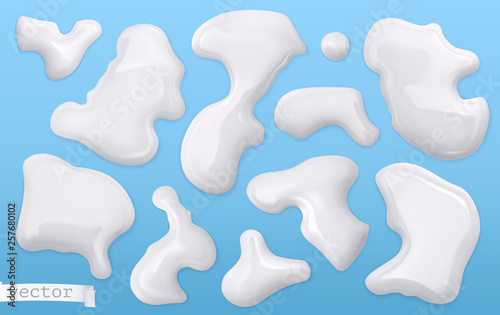 Milk drops. 3d realistic vector set