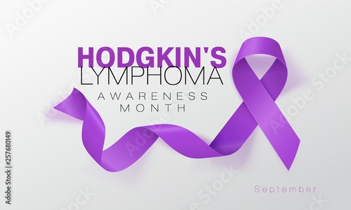 Hodgkin's Lymphoma Awareness Calligraphy Poster Design. Realistic Violet Ribbon. September is Cancer Awareness Month. Vector