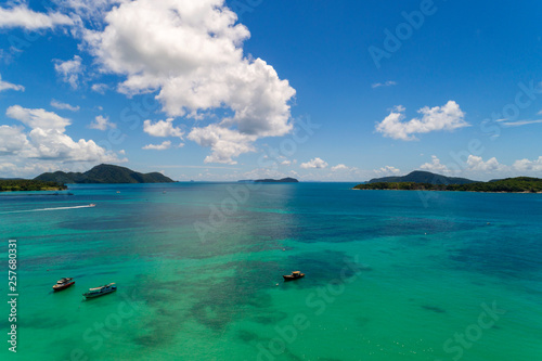 landscape nature scenery view of Beautiful tropical sea with Sea coast view in summer season image by Aerial view drone shot
