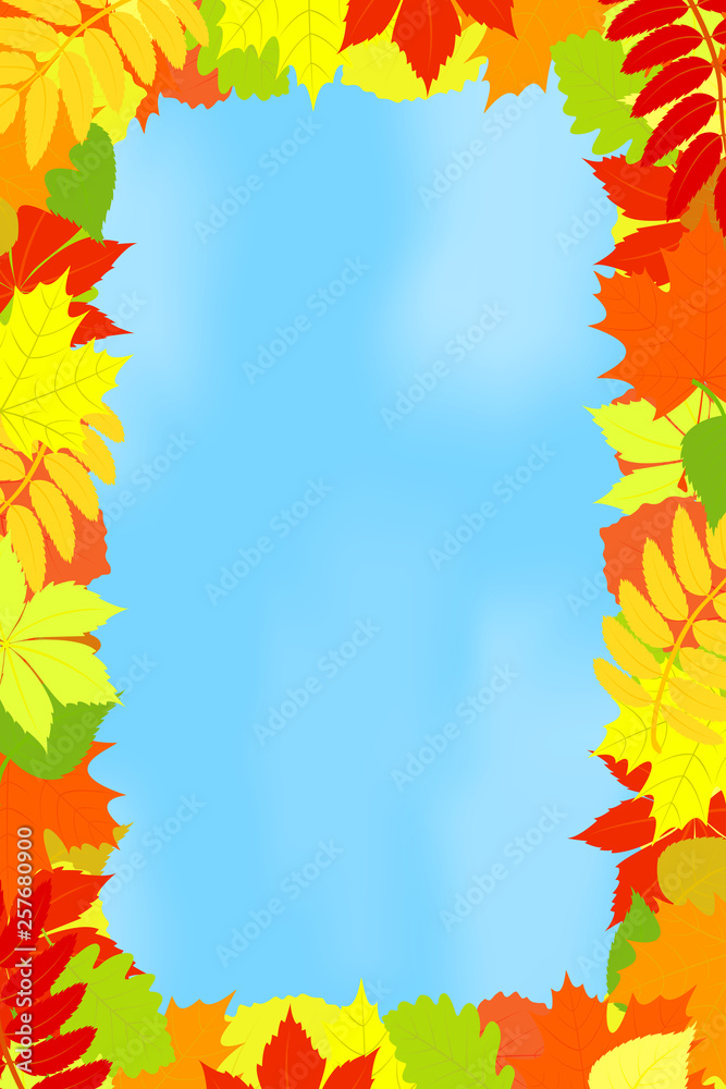 Frame of autumn leaves against the sky. Frame of autumn leaves against the sky.