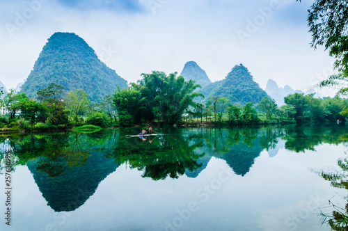 The river and mountain scenery in spring