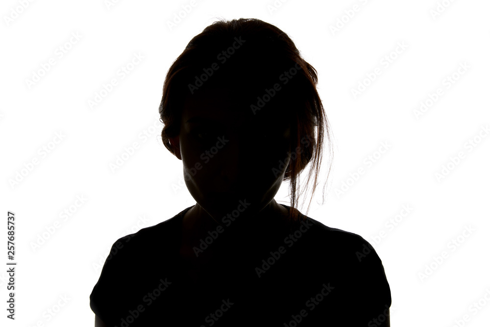 Silhouette of woman looking at camera isolated on white Silhouette of woman looking at camera isolated on white