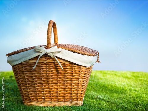 Picnic Basket On Grass In Park