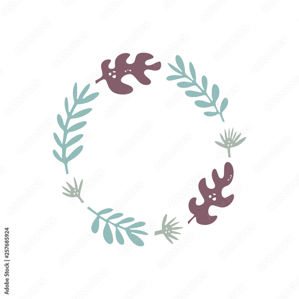 Fototapeta premium Vector floral illustration, frame or wreath, scrapbook design, pastel florals set, template for logo