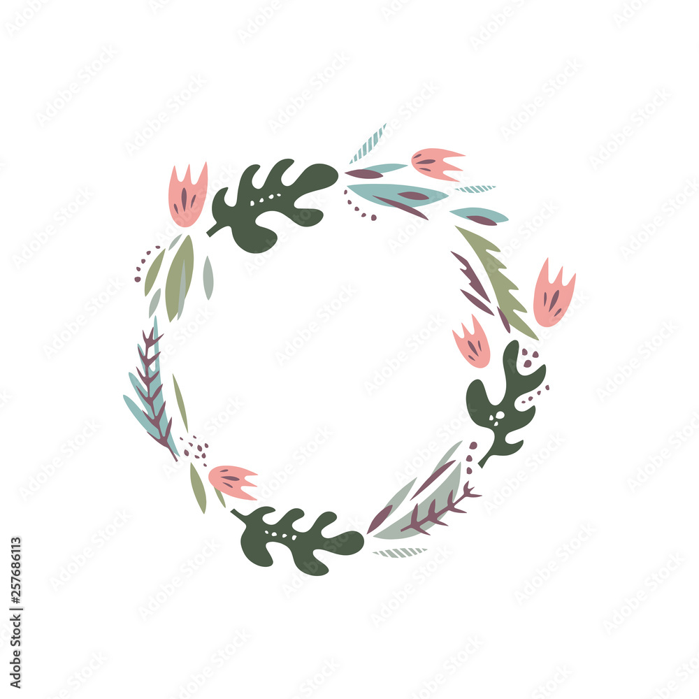 Vector floral illustration, frame or wreath, scrapbook design, pastel florals set, template for logo Vector floral illustration, frame or wreath, scrapbook design, pastel florals set, template for logo