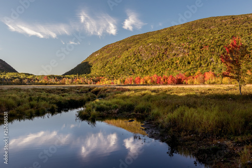 Lake among the hilly forested mountains. USA. Maine. Acadia National Park.