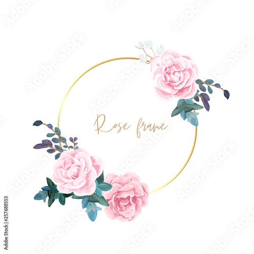 Gold frame with pale roses,...