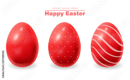 Red Easter eggs Vector realistic. Happy Holiday card illustration