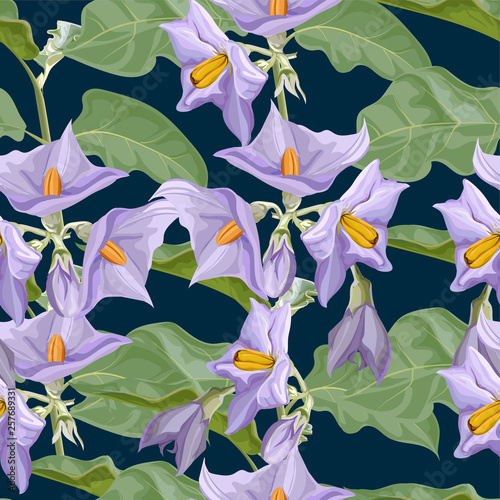 Flower seamless pattern with  eggplant flower  -vector