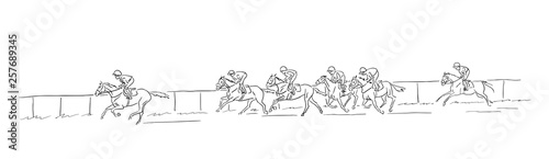Obraz na plátně Horse racing, vector sketch.
