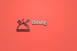 Illustration of Dining with brown text on red background