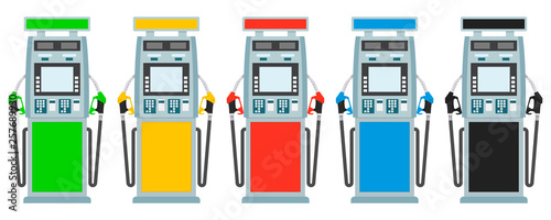 Set of car filling station in a flat design