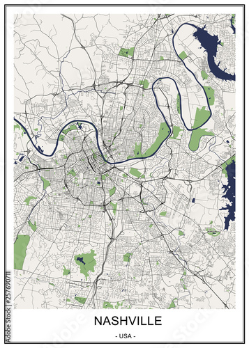 map of the city of Nashville, Tennessee, USA photo