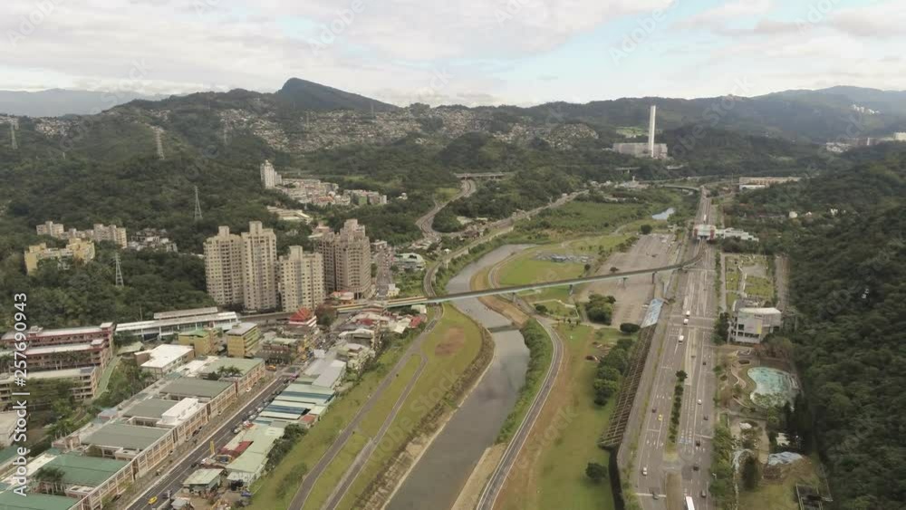 Aerial view of the landscape, metro line near Muzha station Aerial view of the landscape, metro line near Muzha station