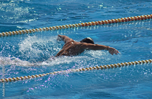High angle shot of swimmer in motion 