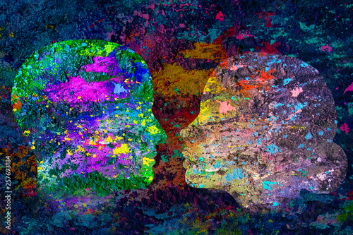 Colorful  background with male and female head silhouettes