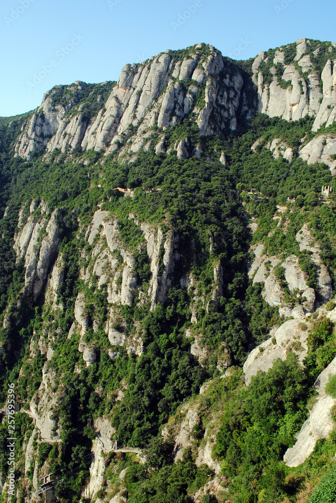 View of Montserrat mountains near monastery. Spain