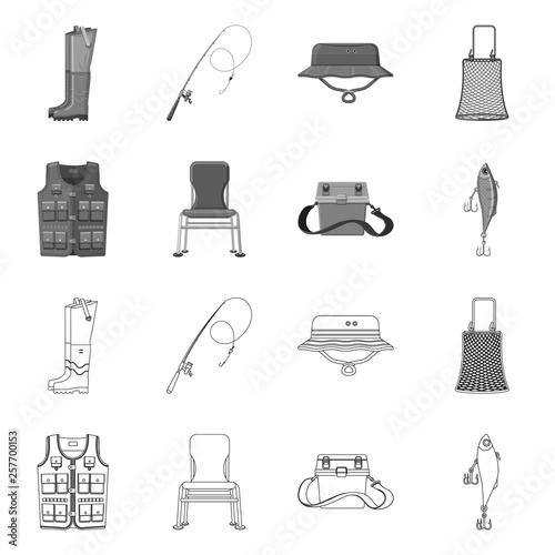 Isolated object of fish and fishing logo. Collection of fish and equipment stock symbol for web.