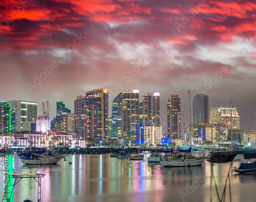 Downtown San Diego at sunset  California. View from the city port