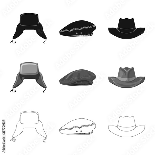 Isolated object of headgear and cap symbol. Collection of headgear and accessory stock symbol for web.