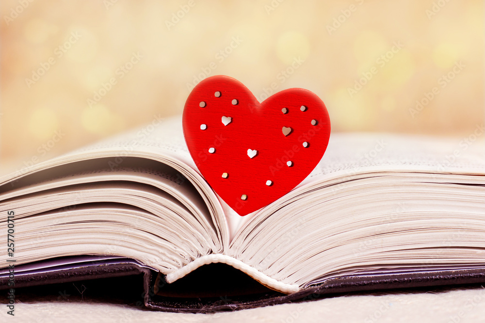 Book revealed, Bible, with a red heart. I like to read the Bible_ Book revealed, Bible, with a red heart. I like to read the Bible_