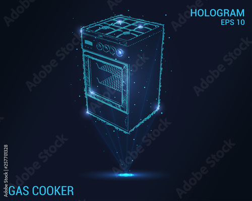 Gas cooker hologram. Digital and technological background gas stove. Futuristic gas stove design.