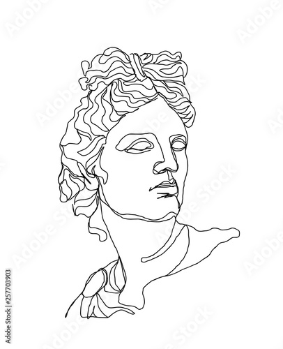 One line drawing skech. Apollo sculpture.Modern single line art, aesthetic contour. Perfect for home decor such as posters, wall art, tote bag, t-shirt print, sticker