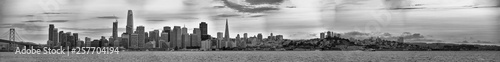 SAN FRANCISCO, CA - AUGUST 4, 2017: Panoramic sunset view of city skyline. The city attracts 20 million tourists annually