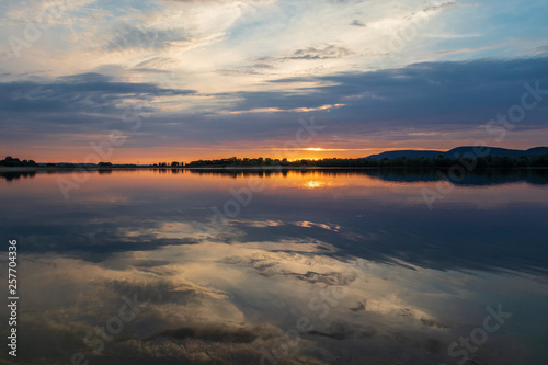Sunset on a lake in Hohenrode in Germany