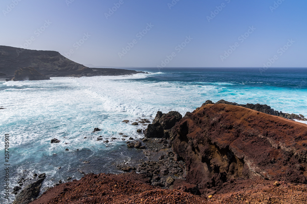 Spain, Lanzarote, Strong currents at bay of black beach el golfo Spain, Lanzarote, Strong currents at bay of black beach el golfo