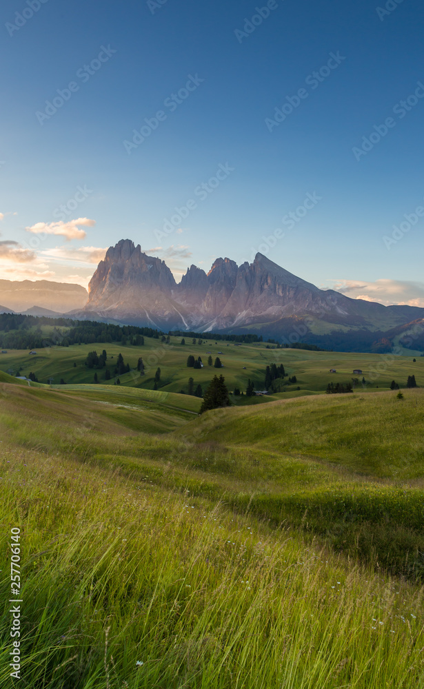 Beautiful landscape of Alpe di siusi in Dolomite, Italy in the morning