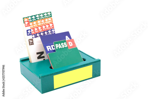 Box, bidding box, isolated on white background. Equipment for playing bridge. Sports equipment. Sports game concept. Use for sports magazines, Newspapers, posters, banners.