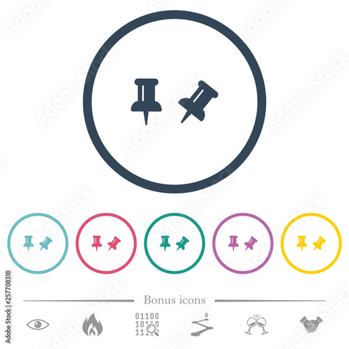Toggle pin flat color icons in round outlines