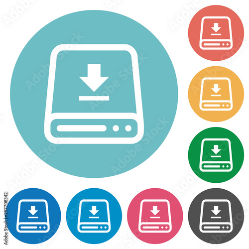 Download to hard drive flat round icons