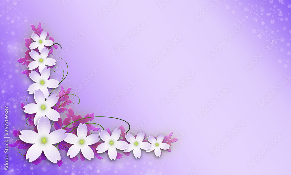 Fototapeta premium 3d illustration. Bouquet of flowers isolated on lilac background.