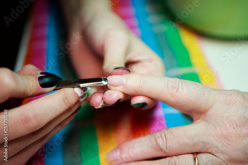 manicure for an elderly woman. the beauty of old age. age skin photo