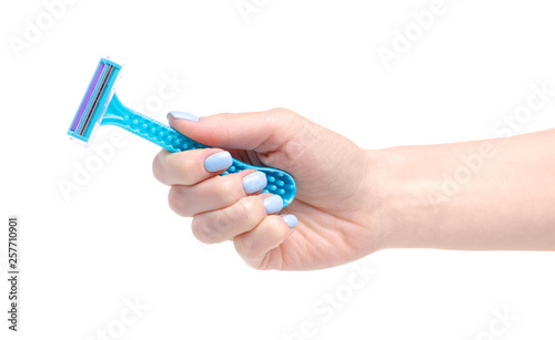 Razor in hand beauty body care on white background isolation