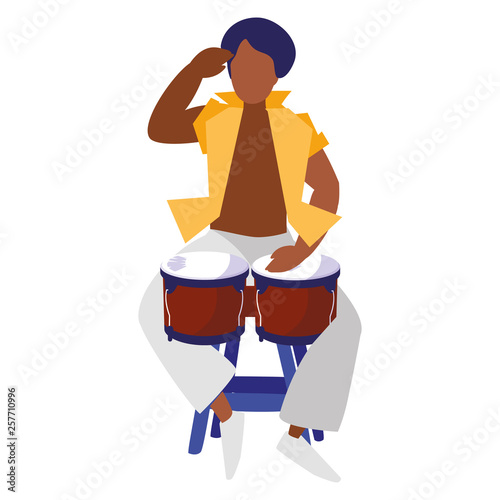 black tropical musician playing timbals character