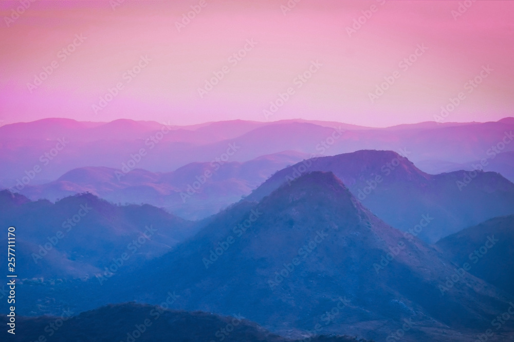 Beautiful blue pink sunset sky at the mountains landscape. Mountain  Background. Stock Photo | Adobe Stock