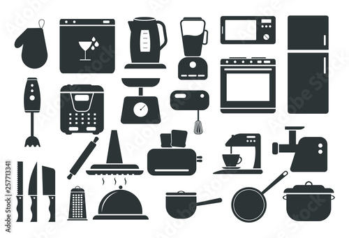 A set of kitchen appliances. Kitchen appliances icons.
