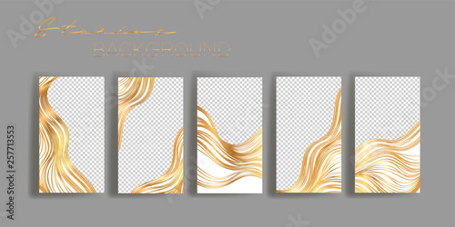 Instagram stories frame templates. Vector background. Mockup for social media banner. Gold and white abstract layout design.