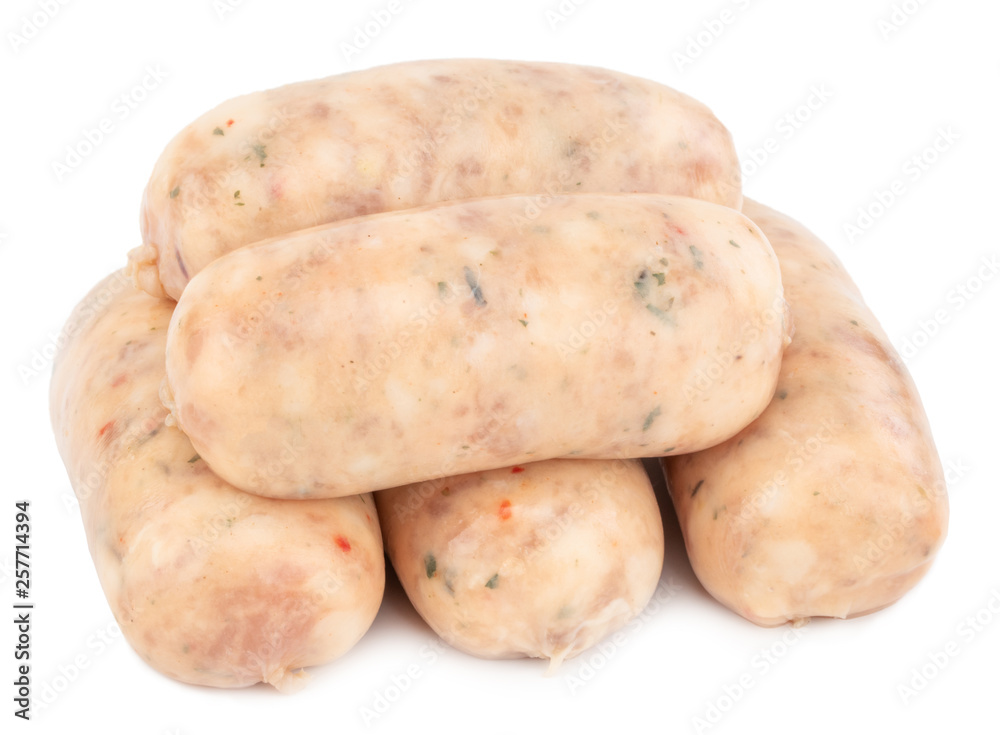 Raw pork sausages isolated on white background with clipping path Raw pork sausages isolated on white background with clipping path