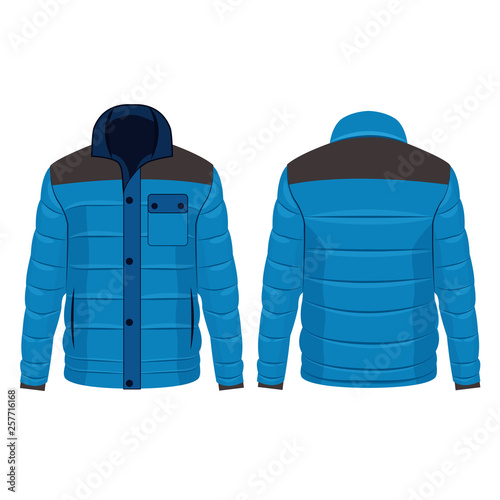 Baby Blue winter down jacket with buttons isolated vector on the white background