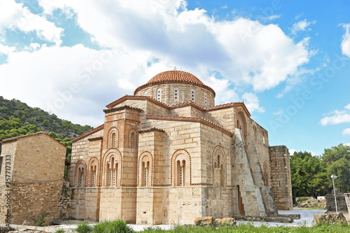 the old Daphni monastery in Athens Greece - traditional greek religious landmarks