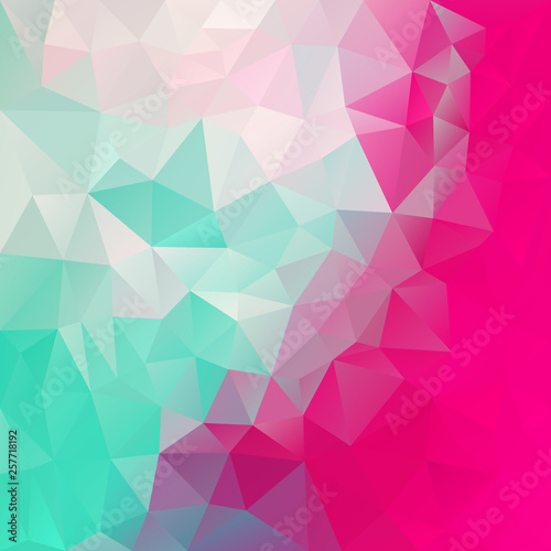 vector abstract irregular polygon square background - triangle low poly pattern - mint green and hot pink magenta color