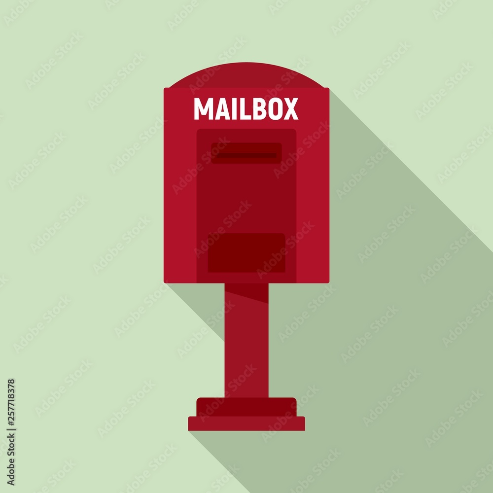 Red street mailbox icon. Flat illustration of red street mailbox vector icon for web design